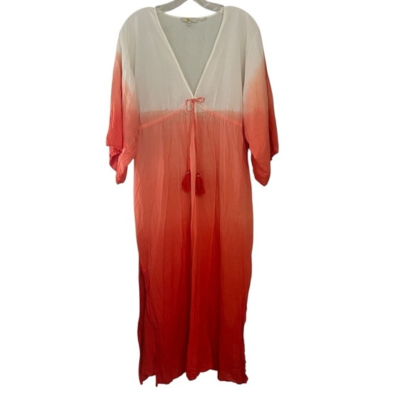BODEN Maxi Long Empire Kaftan Orange Dip Dye Kimono Beach Cover Up Dress US 6 - Picture 2 of 10
